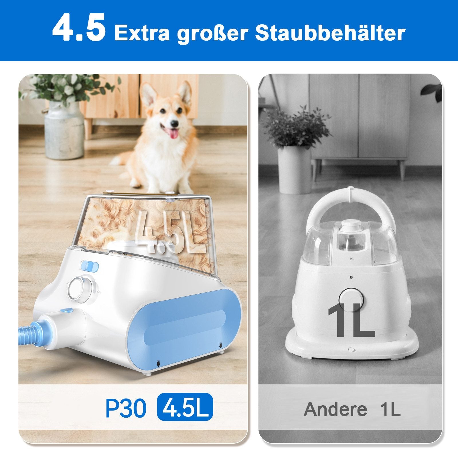 Grenintol P30 Hundeschermaschine mit Tierhaar Staubsauger,4.5L-Haustierpflege,5 in 1 Tierhaarentferner