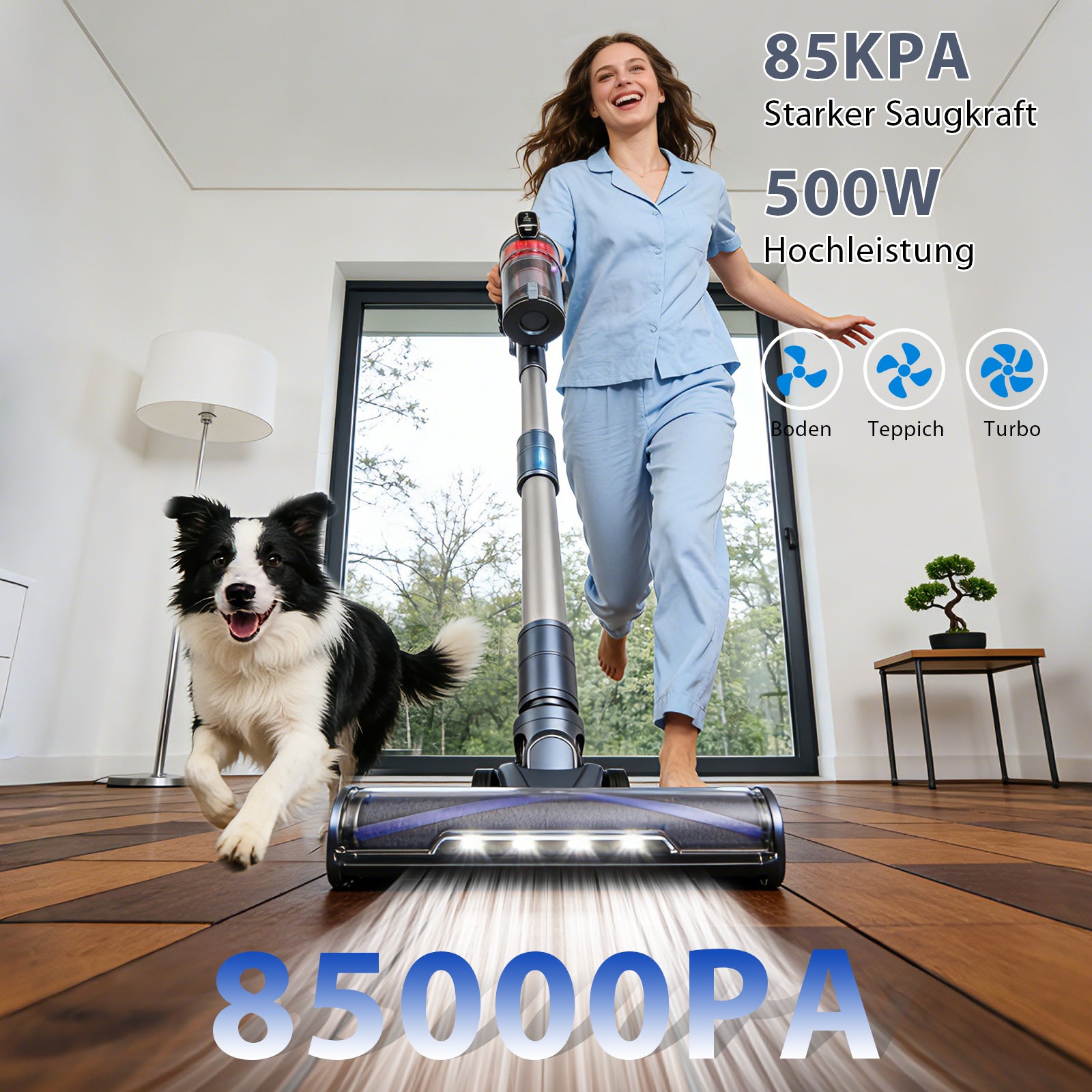 Grenintol Akku-Hand-und Stielstaubsauger Akku Staubsauger,65000pa/60min,3 Saugstufen, Kabelloser Staubsauger 2500mah*7 große Batterie,Laufzeit 60 min, Drei Leistungsstufen verfügbar,Intelligente Speicherfunktion