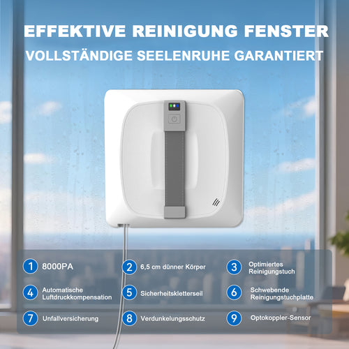 Grenintol Fensterputzroboter Automatischer Fensterputzroboter 8000PA,Fenstersauger mit Water Tank