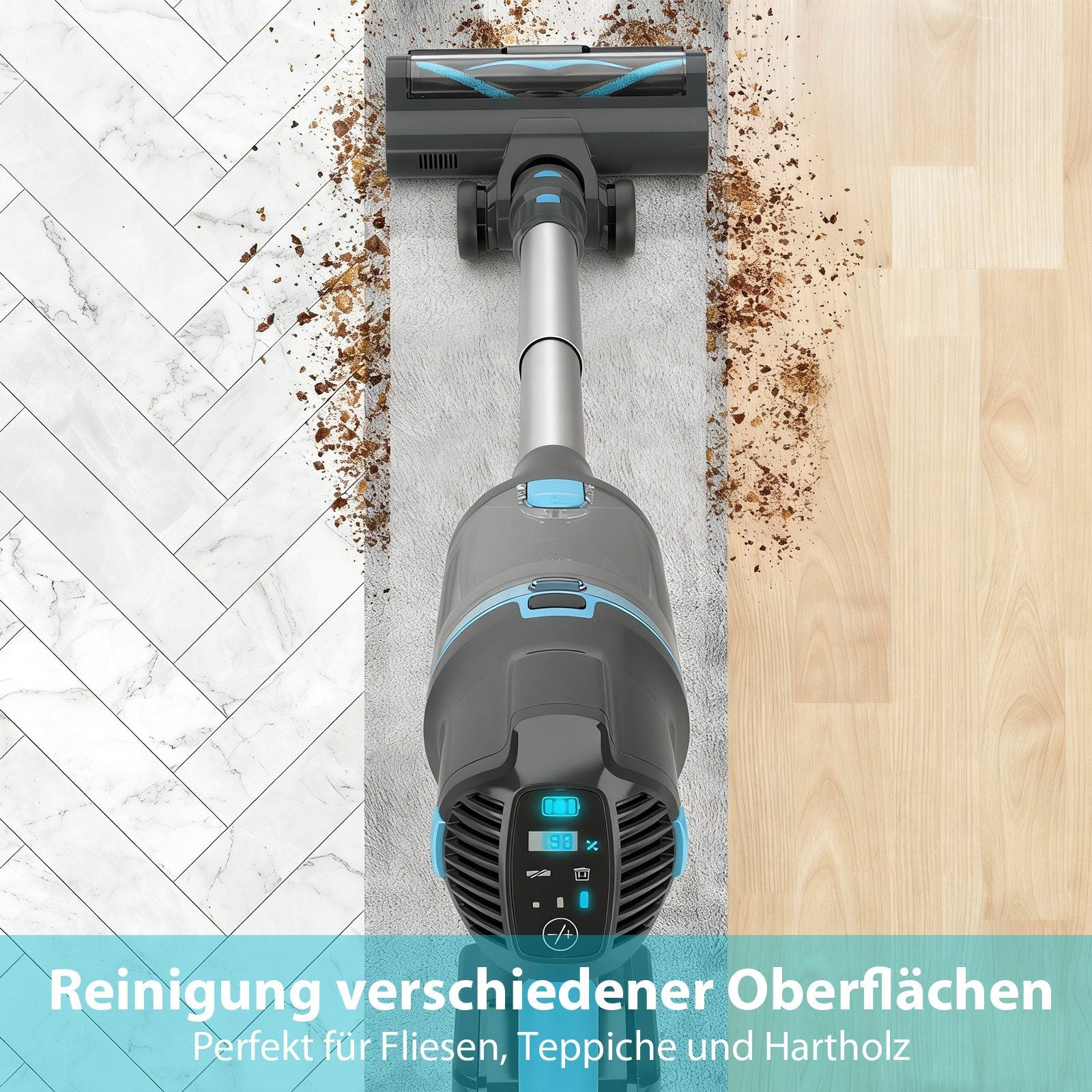 Grnintol V11 Akku-Hand-und Stielstaubsauger Akku Staubsauger,80000pa/4000mAh,Staubsauger Kabellos,LED Display UMLO