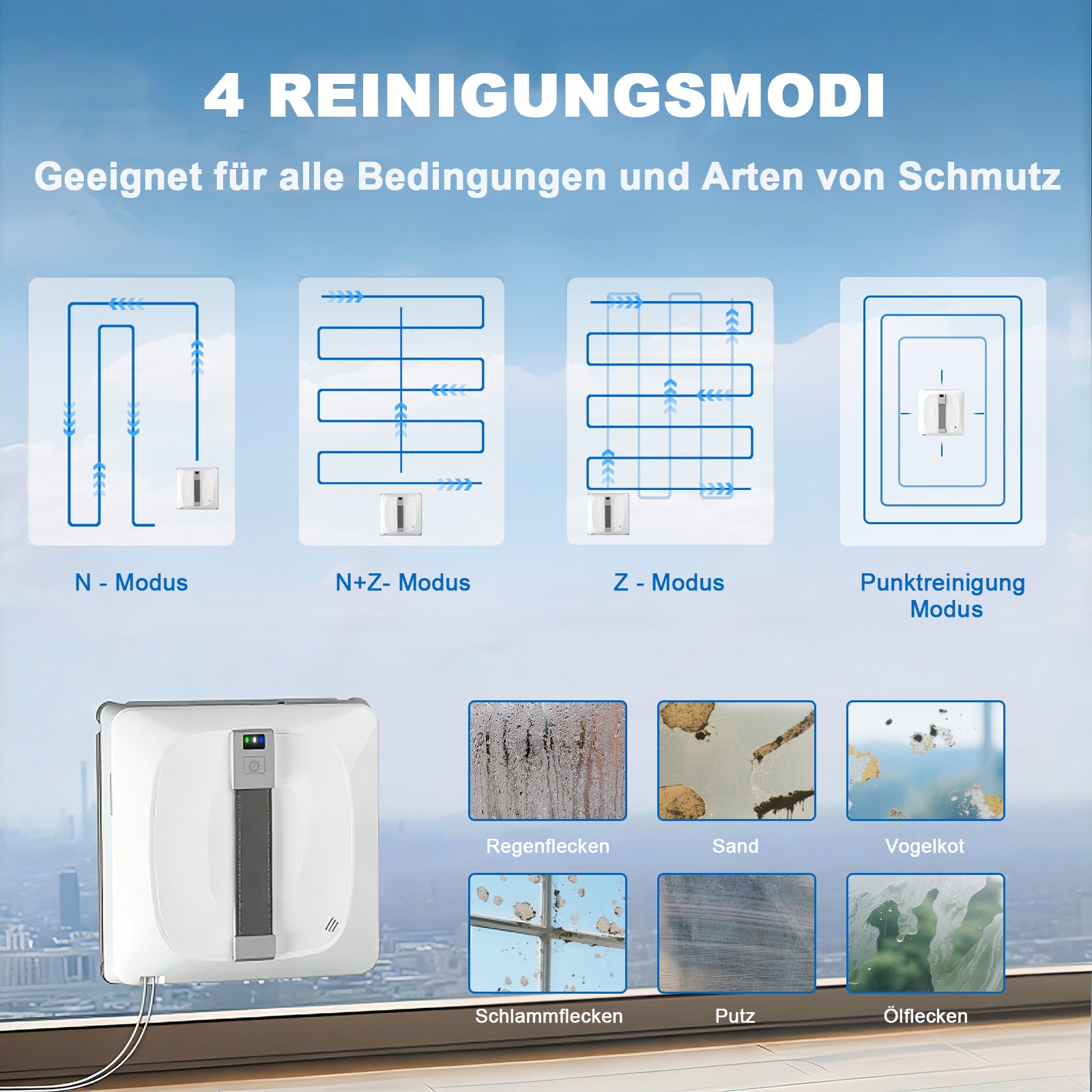 Grenintol Fensterputzroboter Automatischer Fensterputzroboter 8000PA,Fenstersauger mit Water Tank