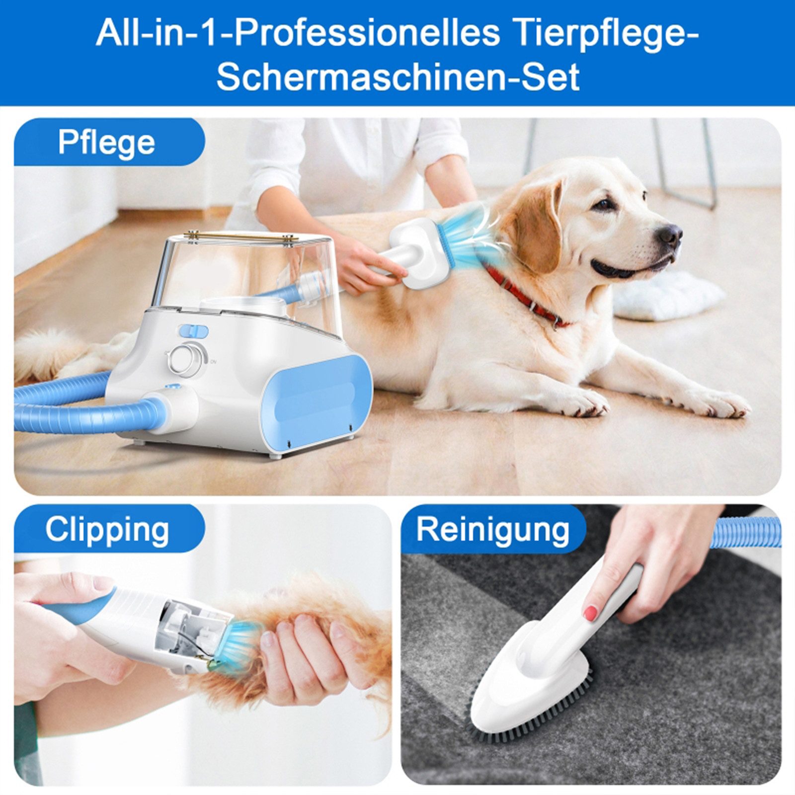 Grenintol P30 Hundeschermaschine mit Tierhaar Staubsauger,4.5L-Haustierpflege,5 in 1 Tierhaarentferner