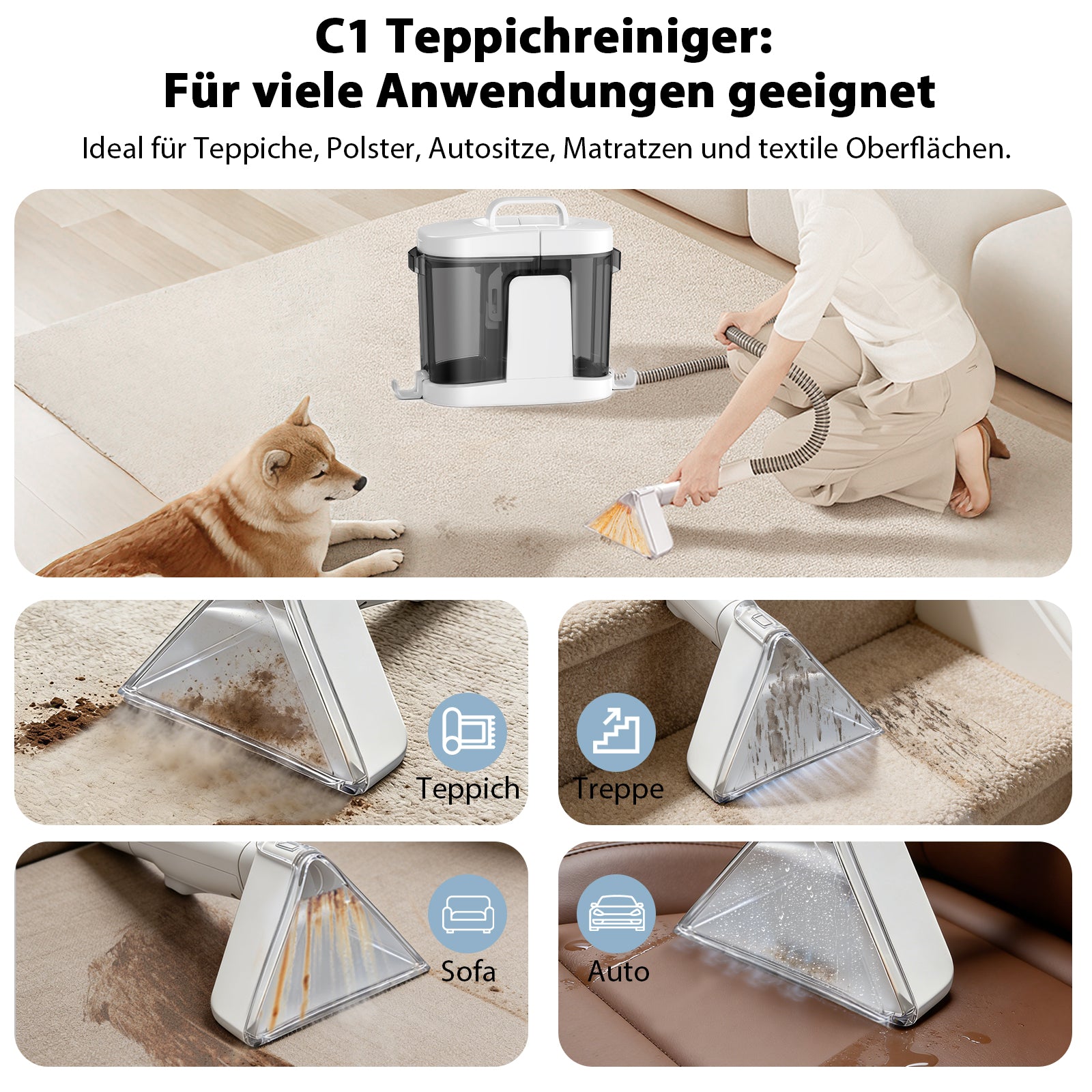 Grenintol C1 Teppichreinigungsgerät 25000pa Waschsauger,Fleckentferner,Teppichreiniger,Polsterreiniger Gerät