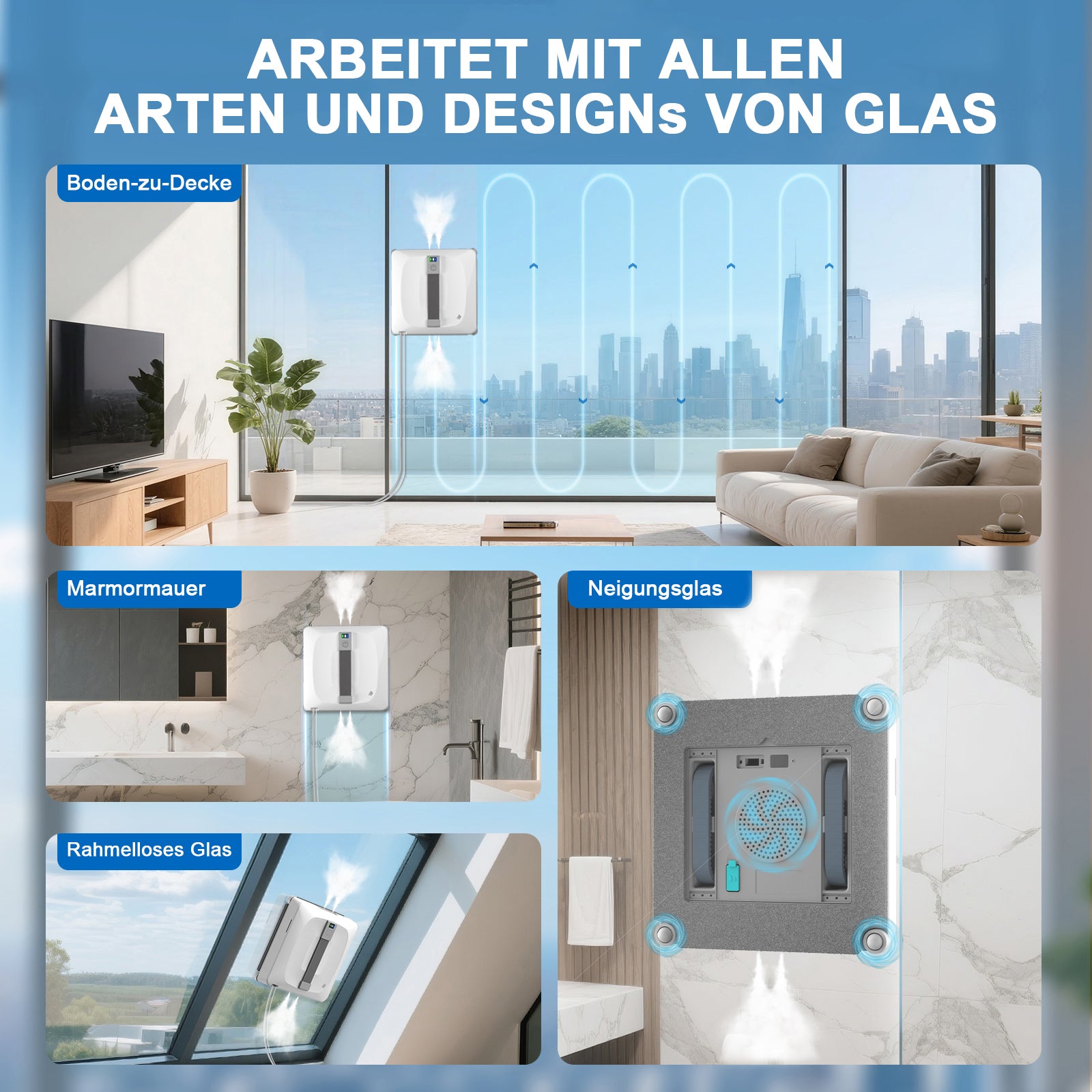 Grenintol Fensterputzroboter Automatischer Fensterputzroboter 8000PA,Fenstersauger mit Water Tank