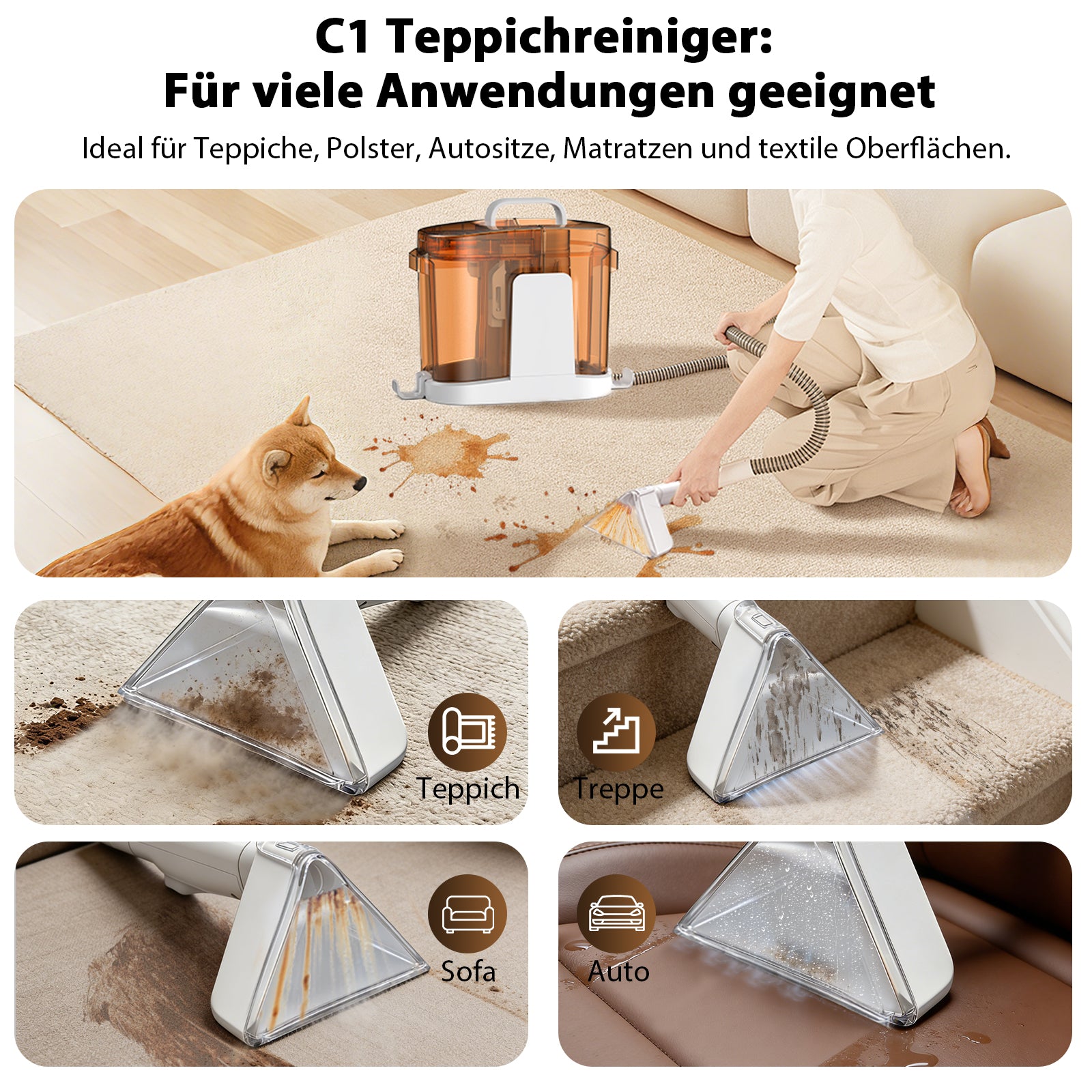 Grenintol C1 Teppichreinigungsgerät 25000pa Waschsauger,Fleckentferner,Teppichreiniger,Polsterreiniger Gerät