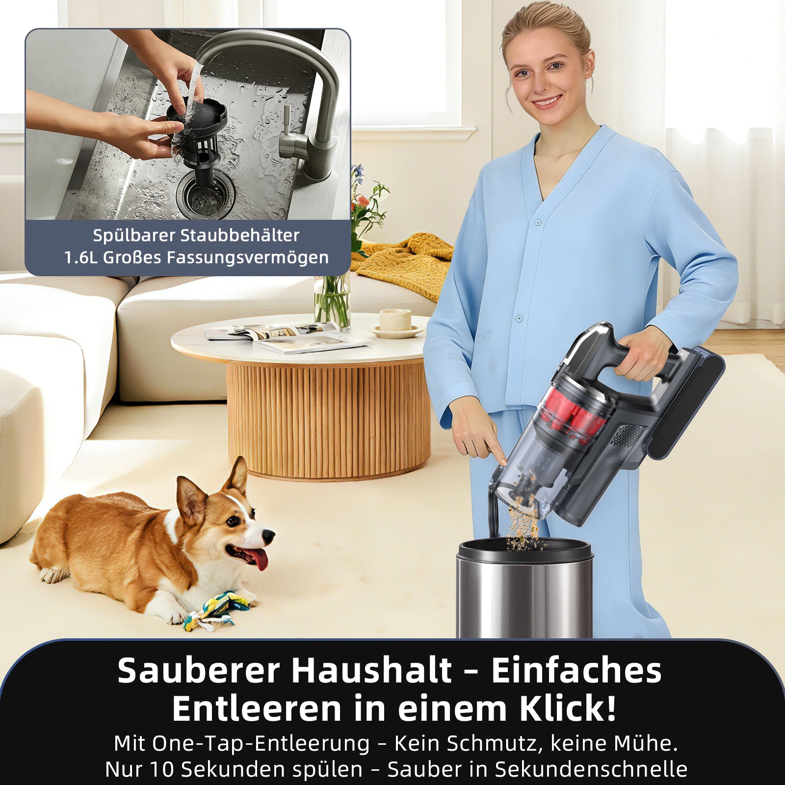 Grenintol Akku-Hand-und Stielstaubsauger 85000Pa Akku Staubsauger,Akku Handstaubsauger,Akkusauger Kabelloser