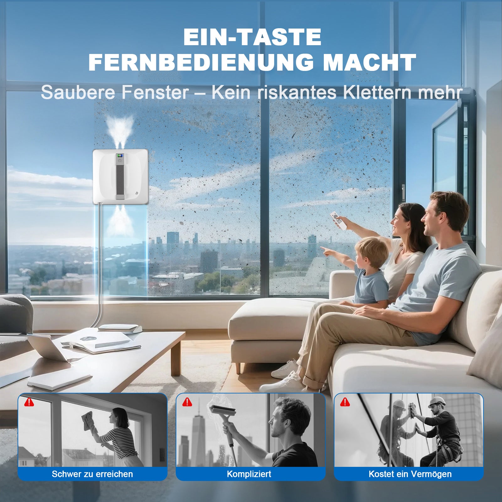 Grenintol Fensterputzroboter Automatischer Fensterputzroboter 8000PA,Fenstersauger mit Water Tank