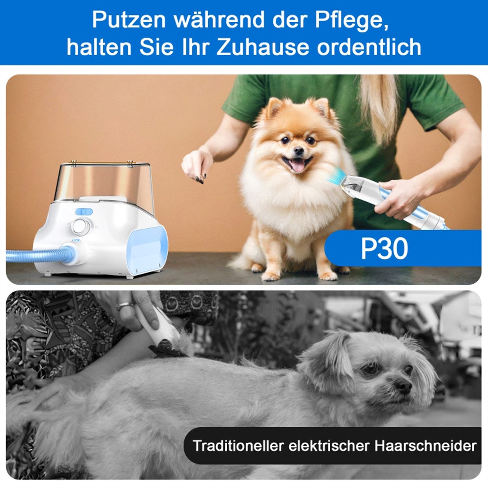 Grenintol P30 Hundeschermaschine mit Tierhaar Staubsauger,4.5L-Haustierpflege,5 in 1 Tierhaarentferner