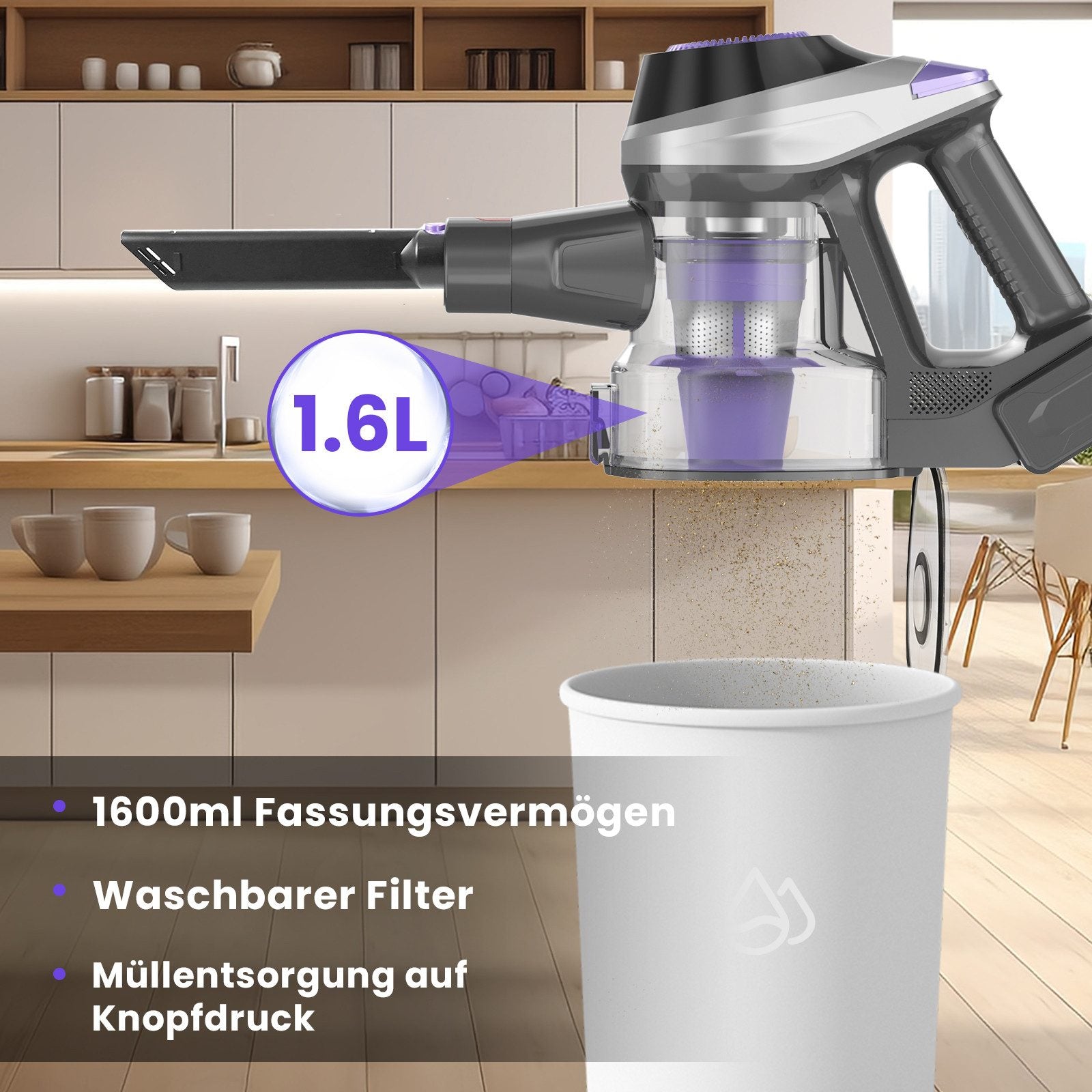 Grenintol Akku-Hand-und Stielstaubsauger Akku Staubsauger kabellos,55mins,6 in 1 Staubsauger Hepa*4, Super Leise akku staubsauger für Hartböden Teppiche Tierhaare