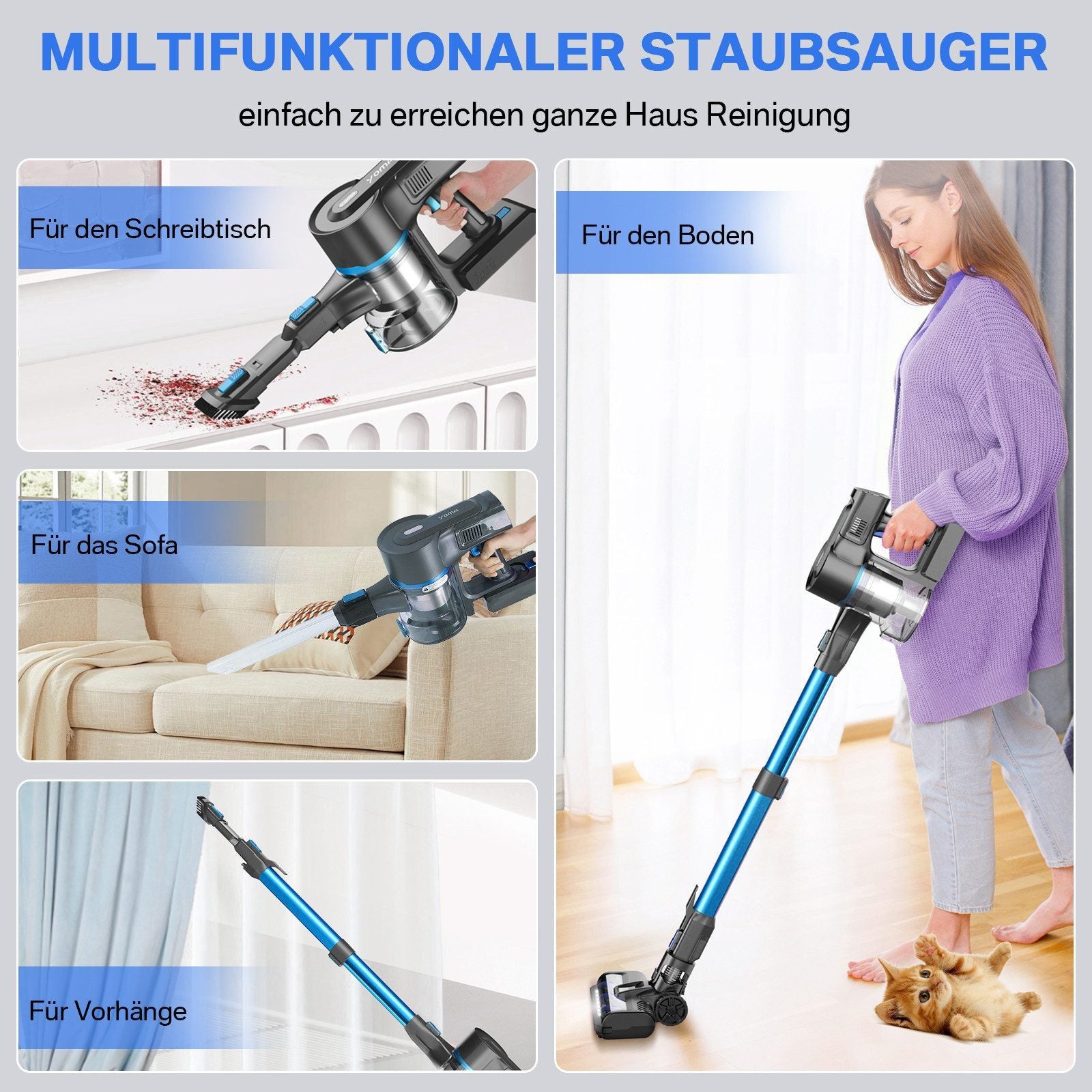 Grenintol S11pro Akku-Hand-und Stielstaubsauger Akku Staubsauger,65000pa,Akku Handstaubsauger,Akkusauger kabellos YOMA