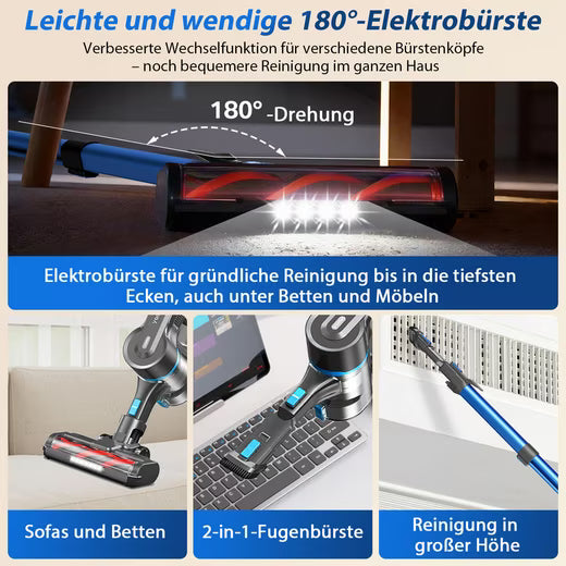 GRENINTOL Akku-Hand-und Stielstaubsauger Akku Staubsauger,65000pa/60min,3 Saugstufen