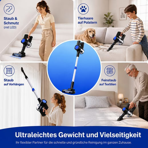 GRENINTOL Akku-Stielstaubsauger, Akku Staubsauger mit 55 kPa Saugkraft für Haushalt & Tierhaare
