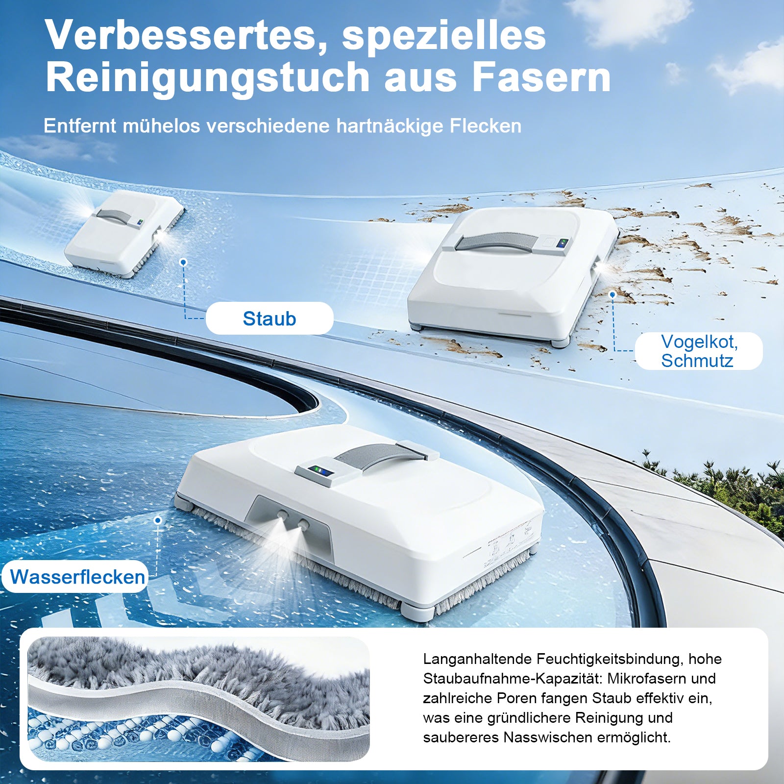 Grenintol Fensterputzroboter Automatischer Fensterputzroboter 8000PA,Fenstersauger mit Water Tank