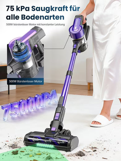 GRENINTOL Akku-Hand-und Stielstaubsauger Akku Staubsauger 75000Pa/500W/60 Min Staubsauger Kabellos