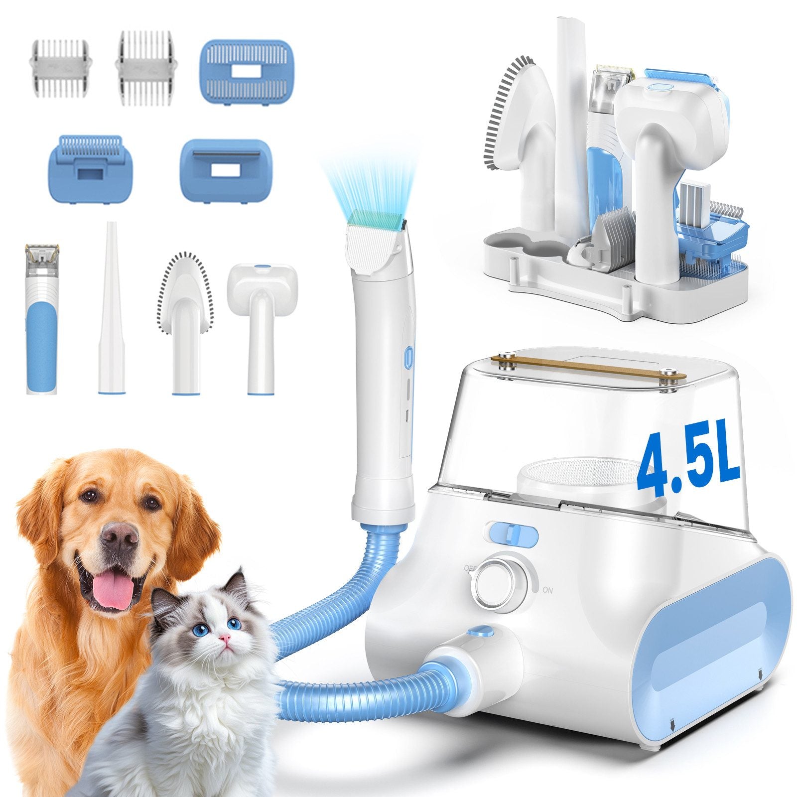 Grenintol P30 Hundeschermaschine mit Tierhaar Staubsauger,4.5L-Haustierpflege,5 in 1 Tierhaarentferner