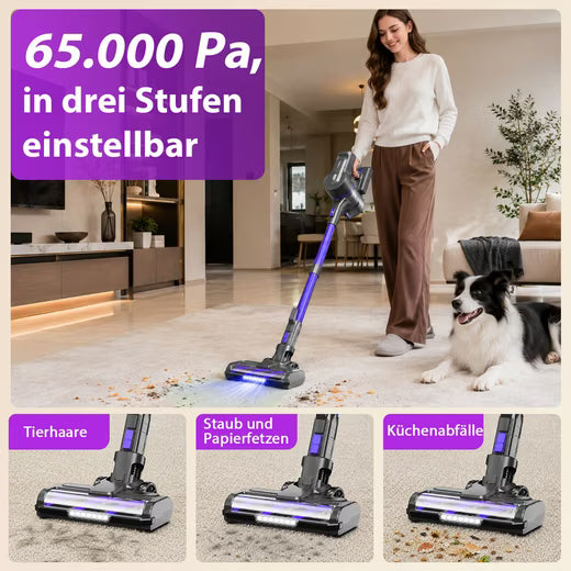 GRENINTOL Akku-Hand-und Stielstaubsauger Akku Staubsauger,65000pa/60min,3 Saugstufen