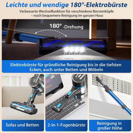 GRENINTOL Akku-Hand-und Stielstaubsauger Akku Staubsauger,65000pa/60min,3 Saugstufen